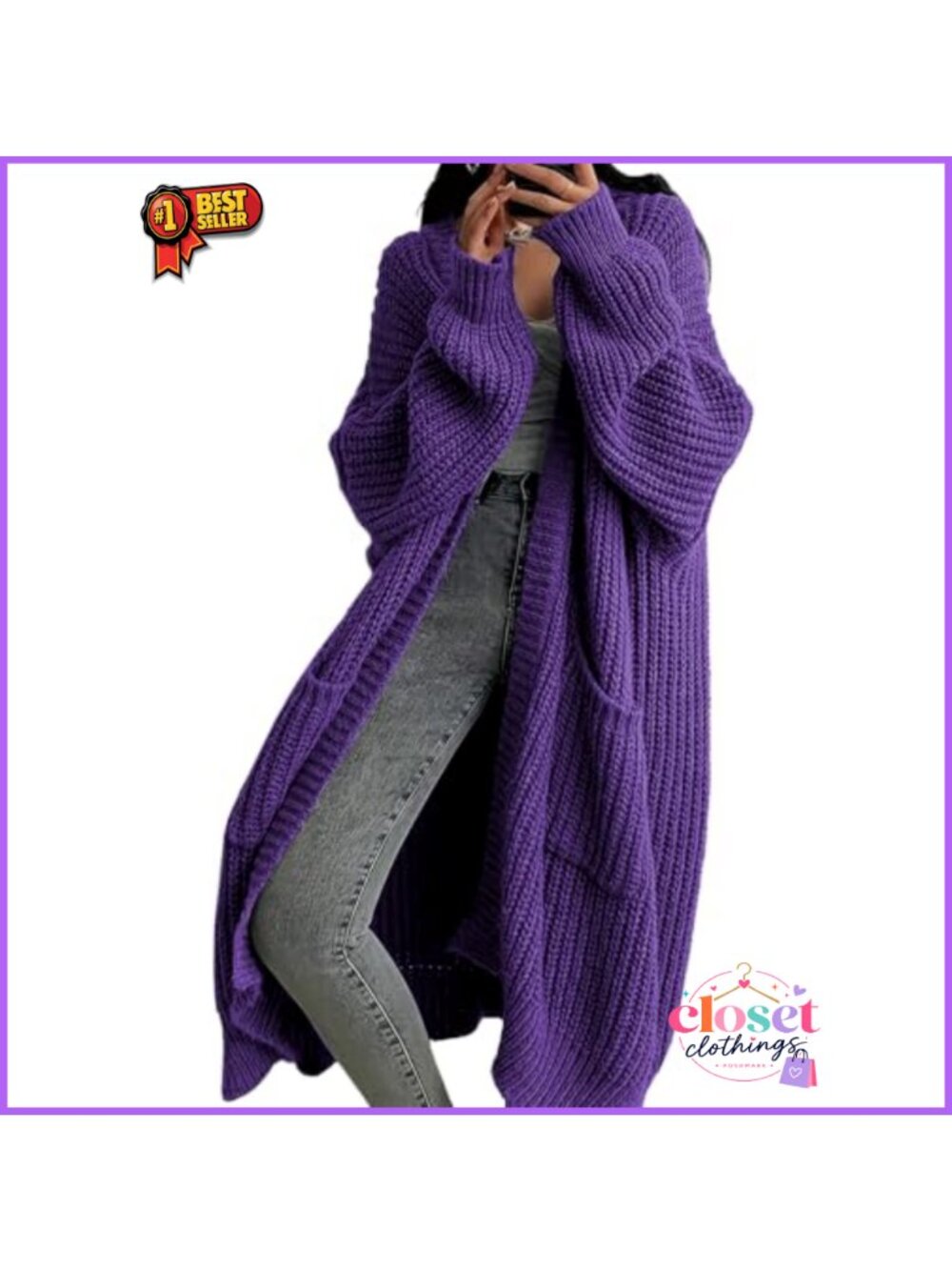 Women Long Open Front Chunky Knit Cardigan Sweater